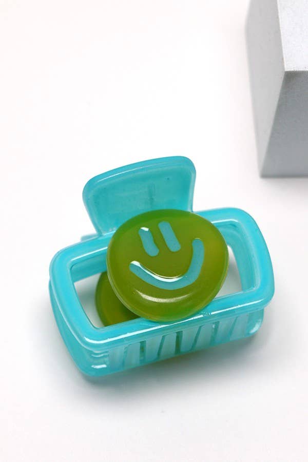 Smiley Face Hair Claw Clips – Pink & Blue