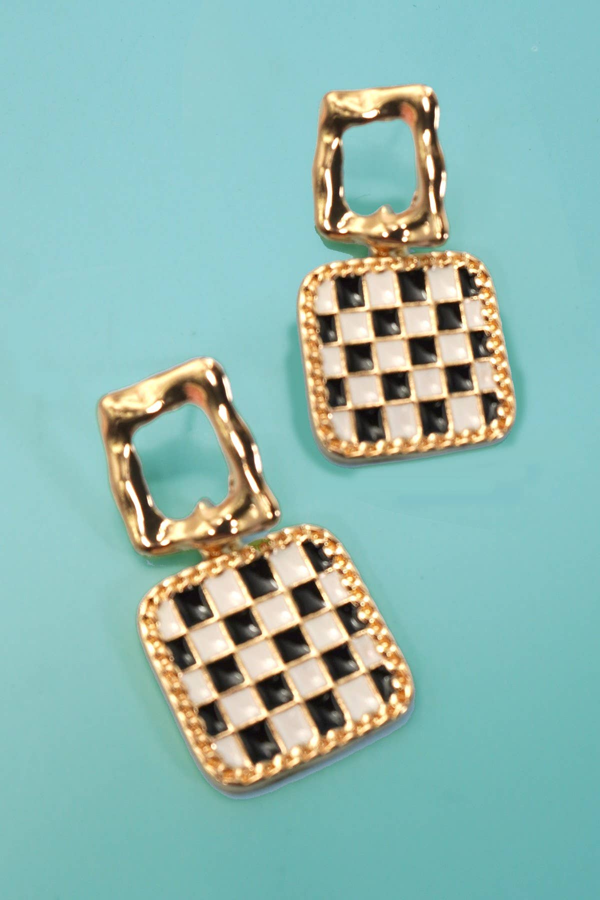 Double Square Checker Drop Earrings
