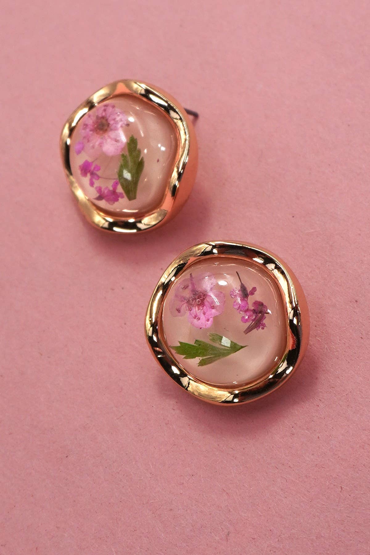 Vintage Pressed Flower Stud Earrings