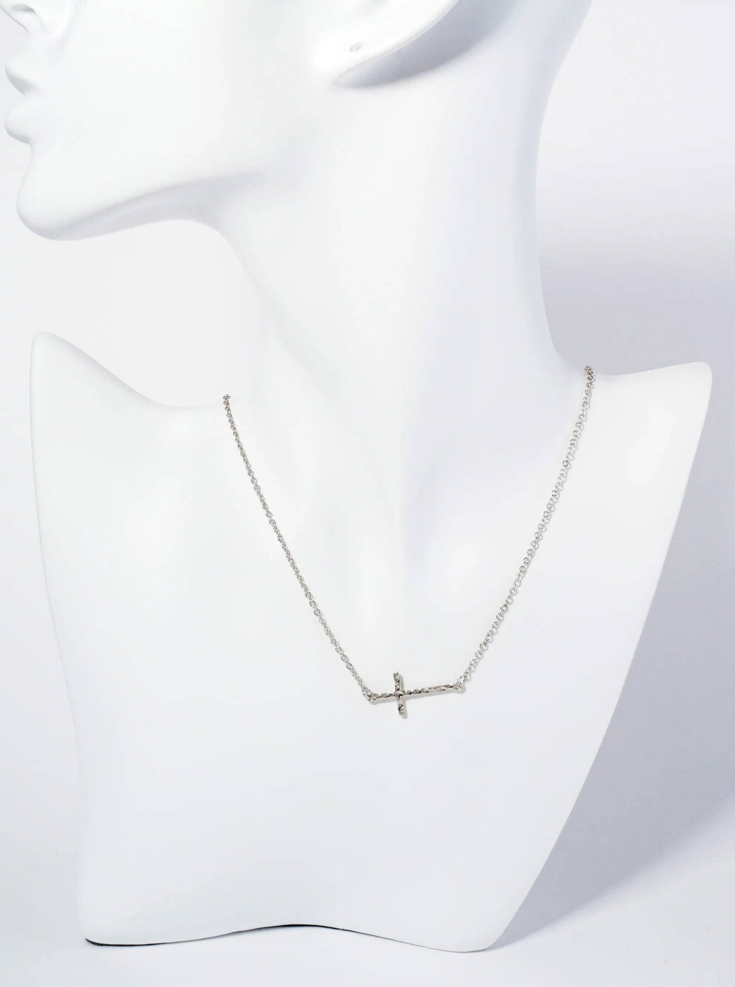 Silver Hammered Sideways Cross Necklace