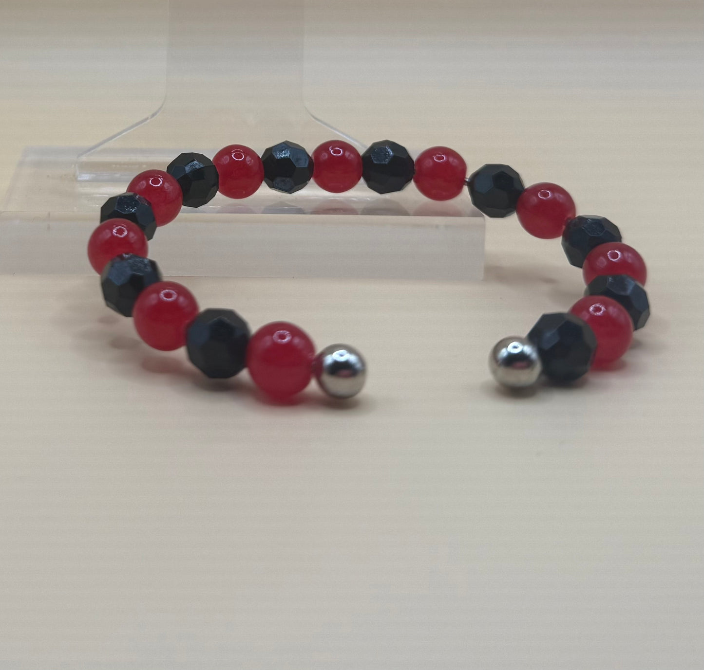 Hand Beaded Ball Ends Open Silver Bracelet