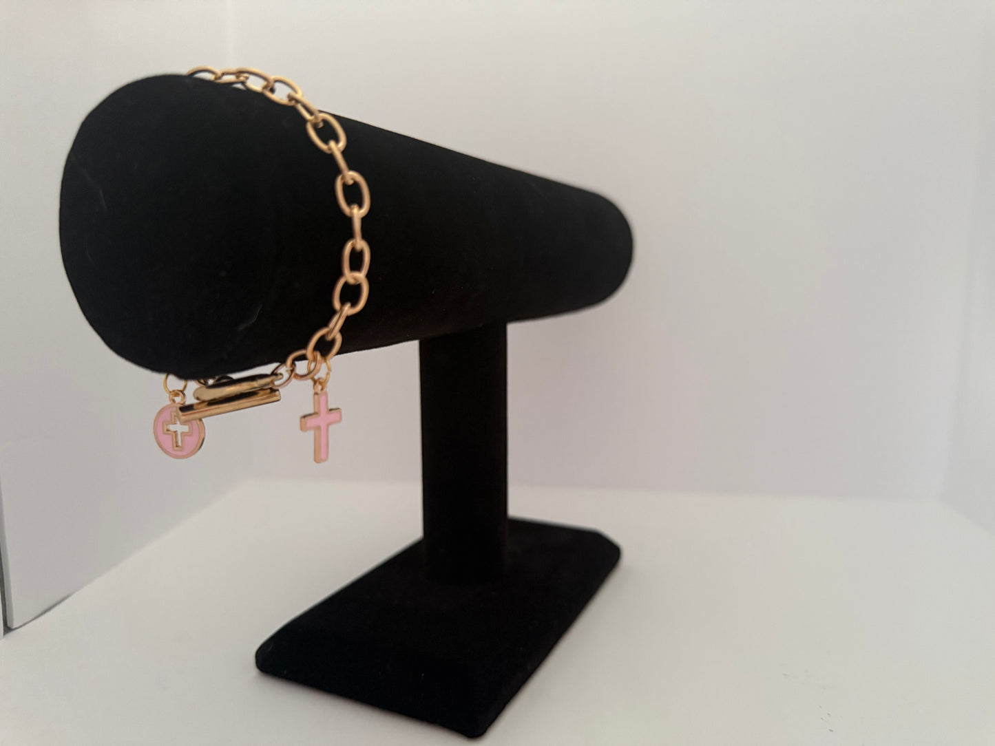 Gold Toggle Cross & Disc Charm Bracelet
