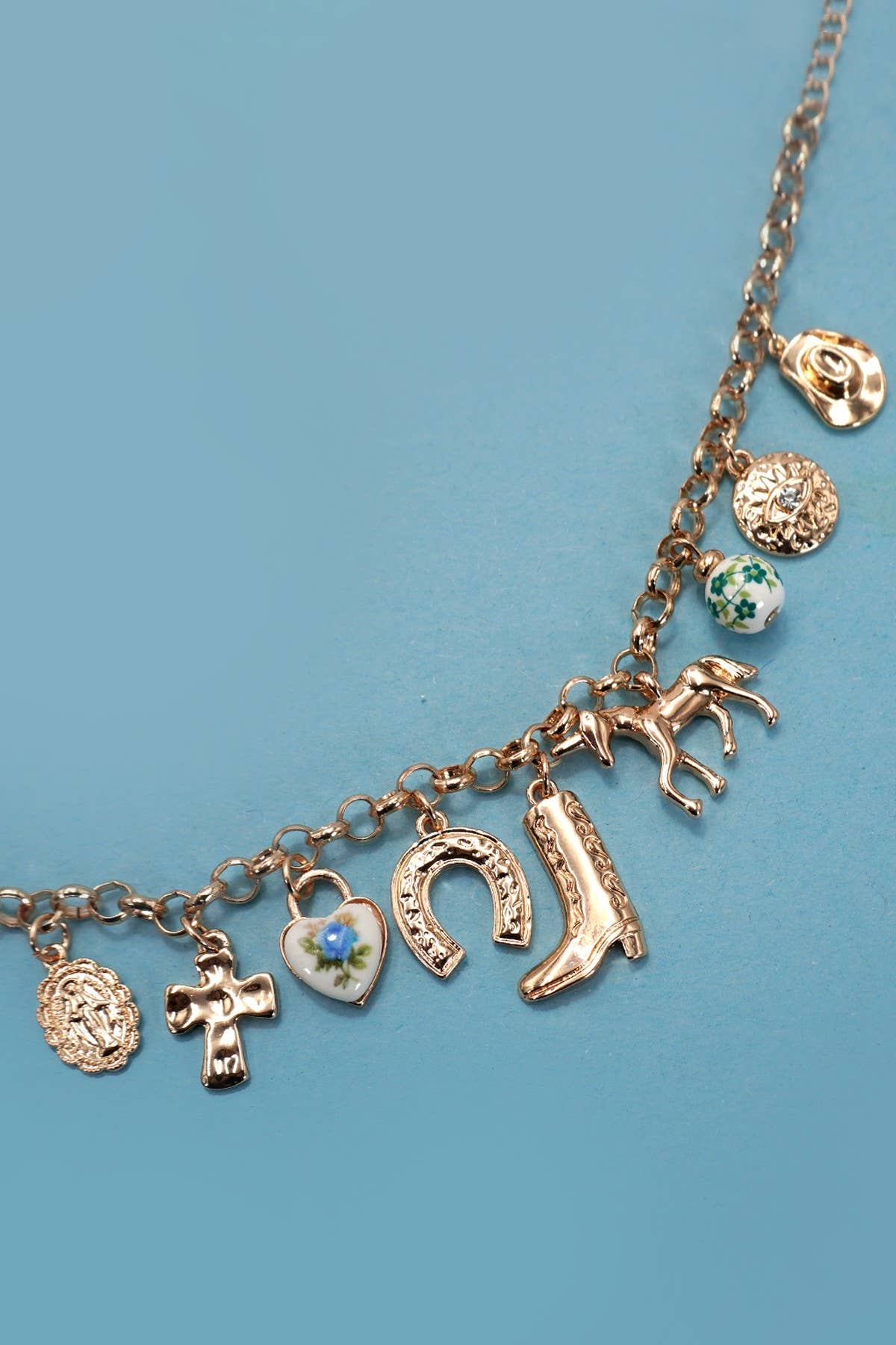 The Western Boot & Cross Porcelain Charm Bracelet