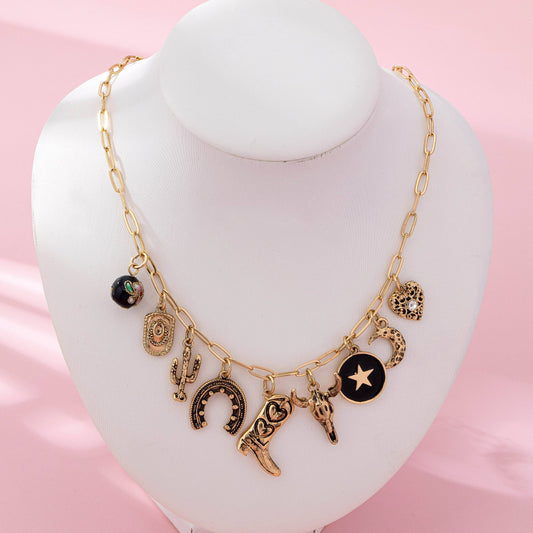 The Western Multi-Charm Paperclip Necklace