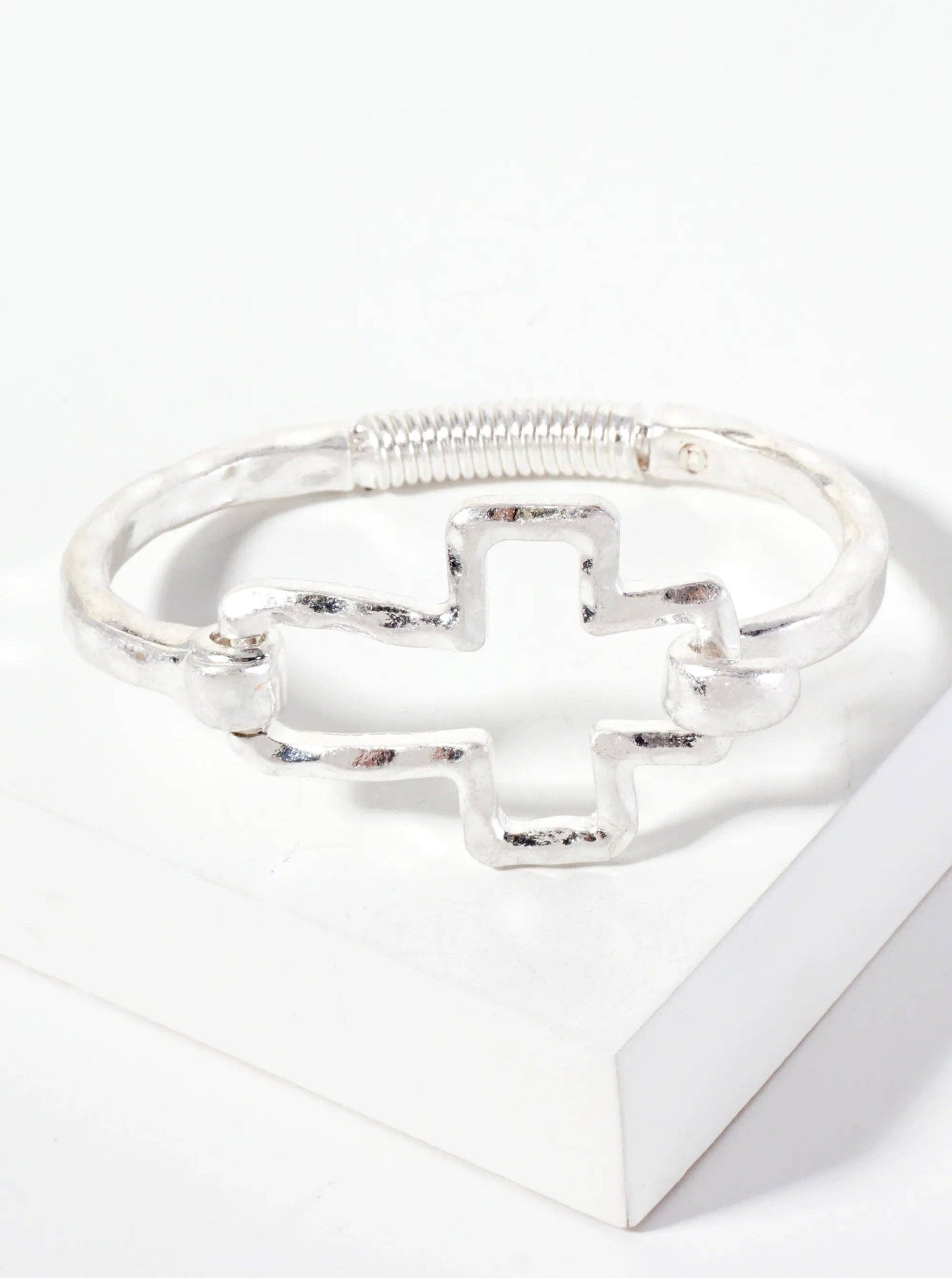 Hammered Metal Cross Hinged Bracelet