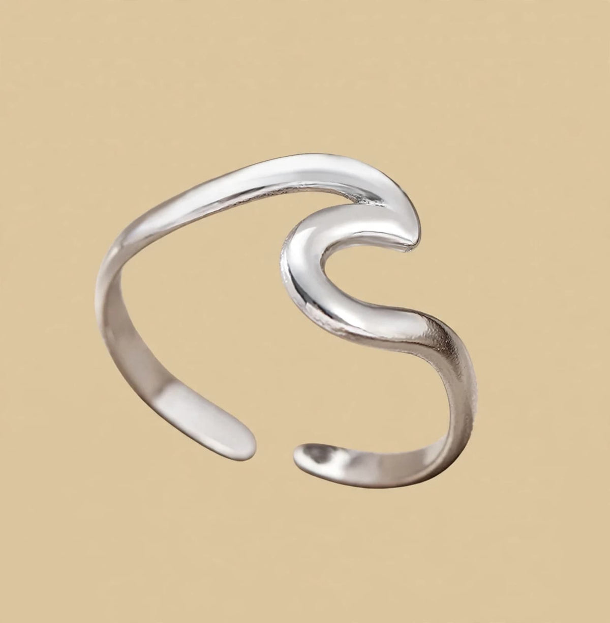 Geometric Hollow Wave Ring - Boho Adjustable Open Ring