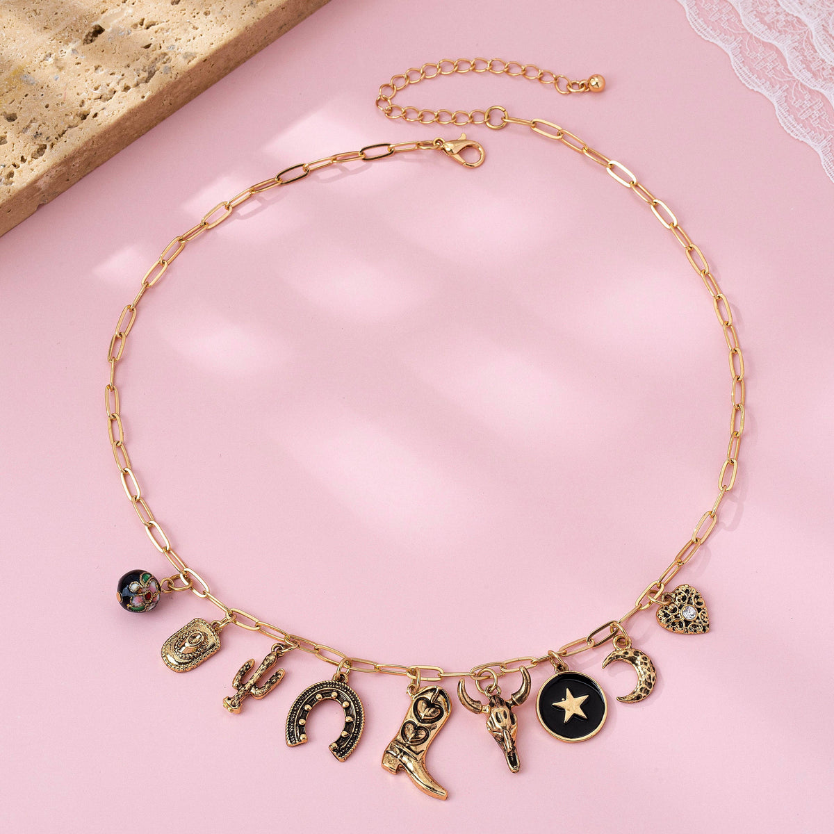 The Western Multi-Charm Paperclip Necklace