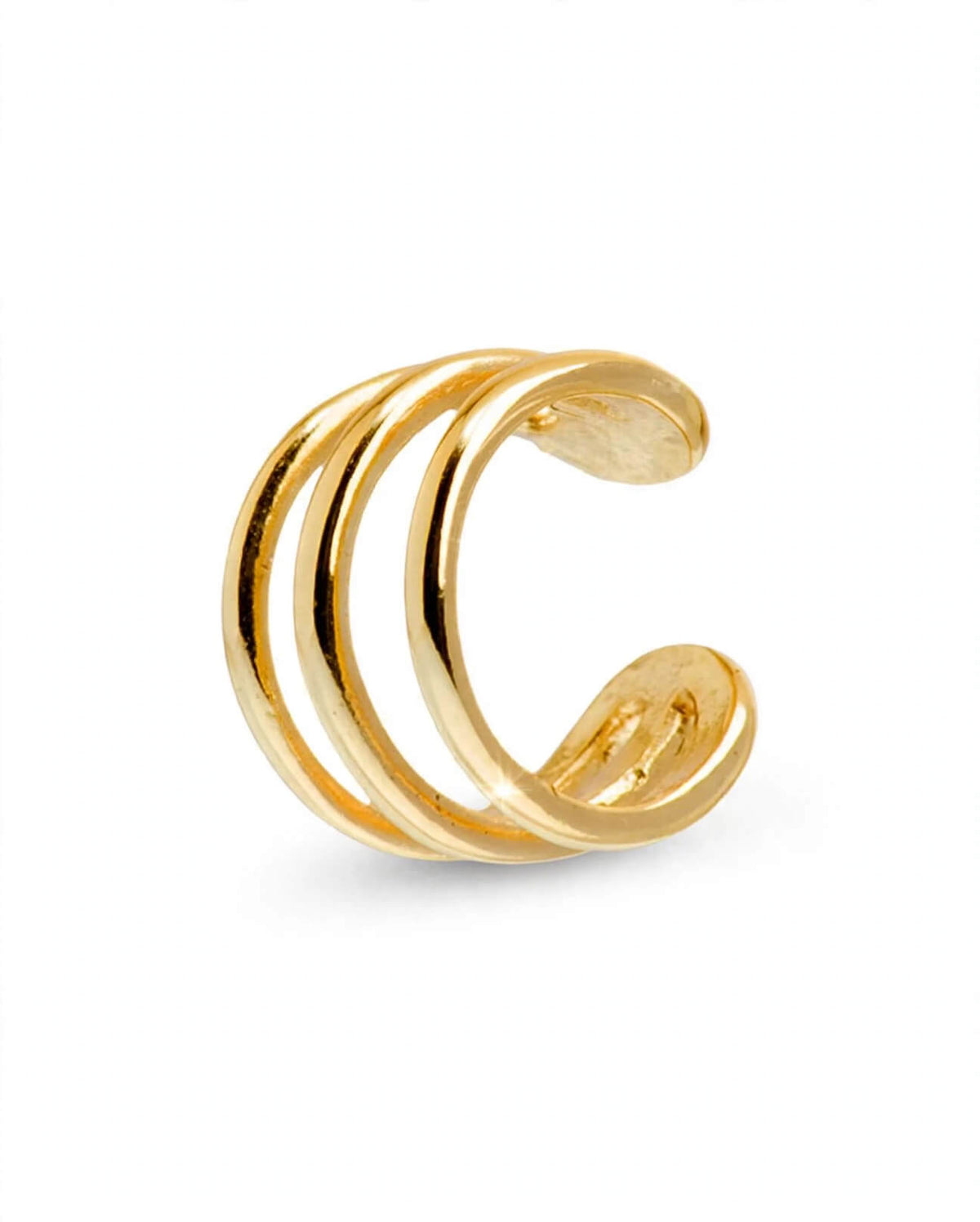 Gold-tone triple-layer open ear cuff on a white background