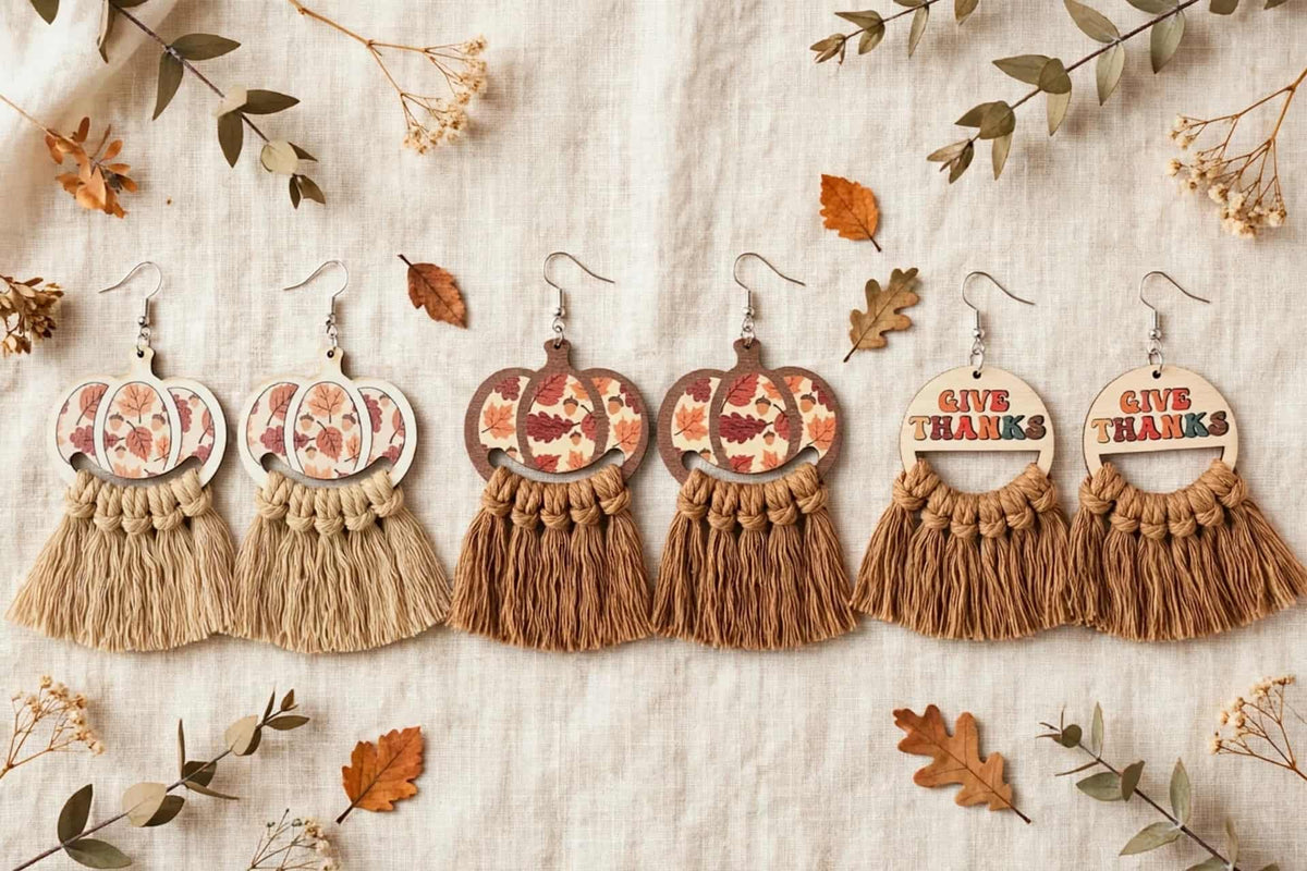 Fall Pumpkin Wood Tassel Earrings | Lightweight Boho Thanksgiving Earrings