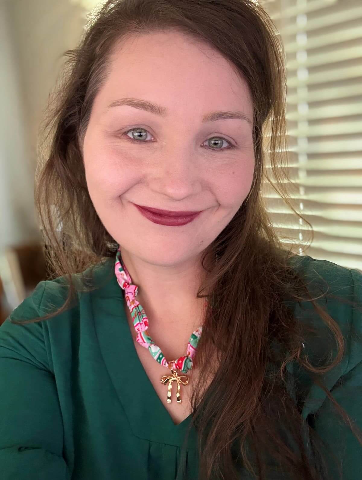 Christmas Scarf Necklace with Bow Charm