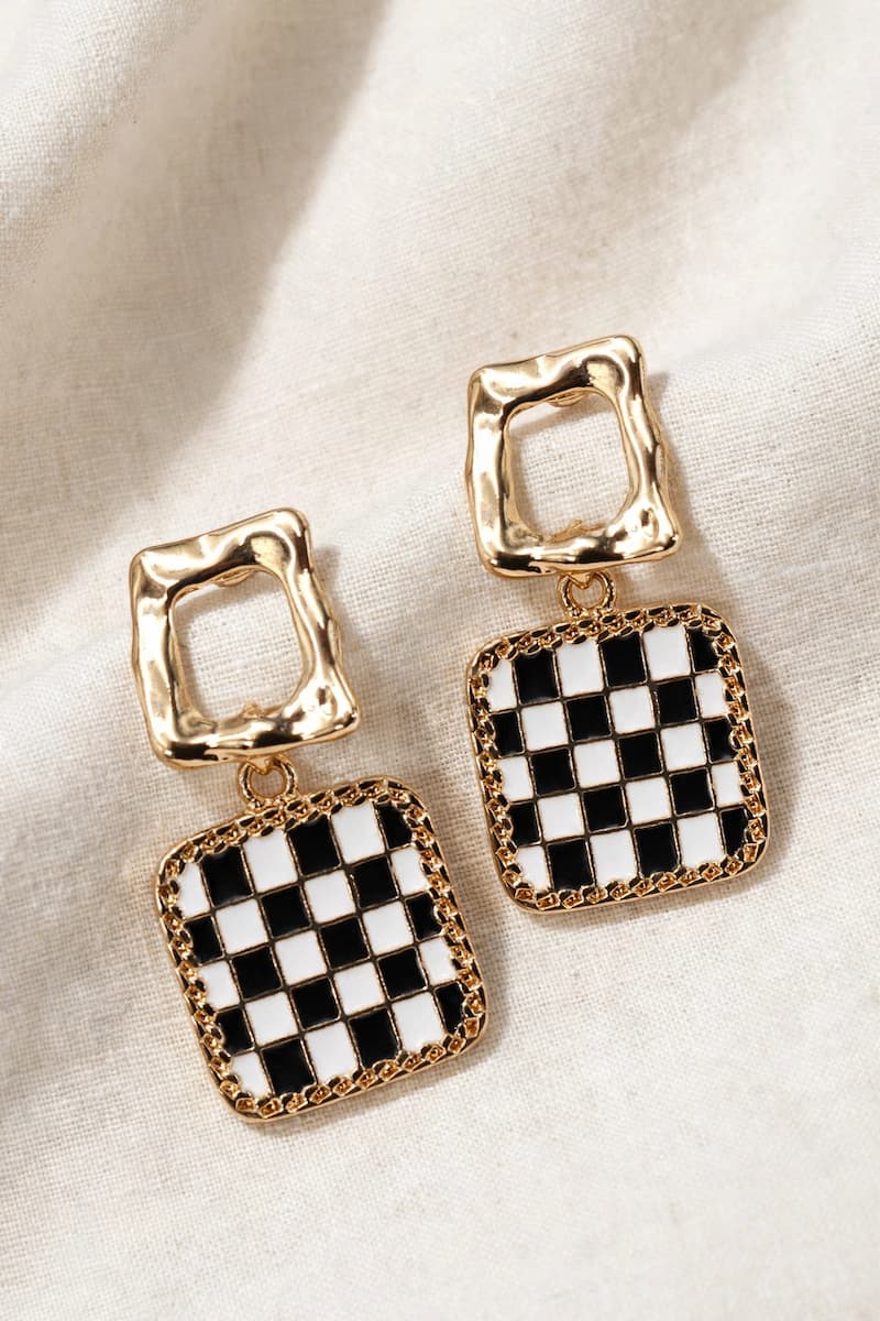 Double Square Checker Drop Earrings