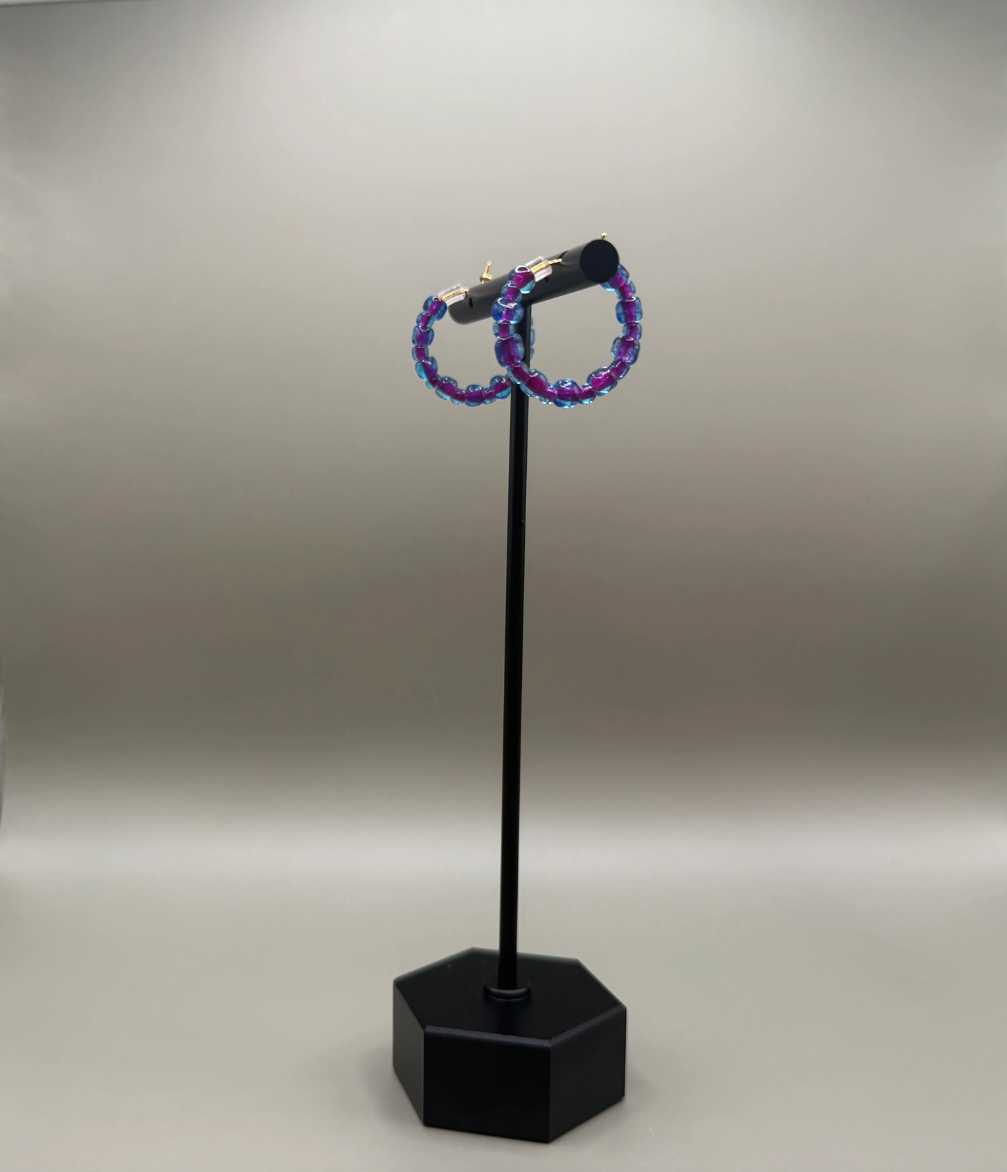 Purple & Blue Iridescent Seed Bead Hoop Earrings