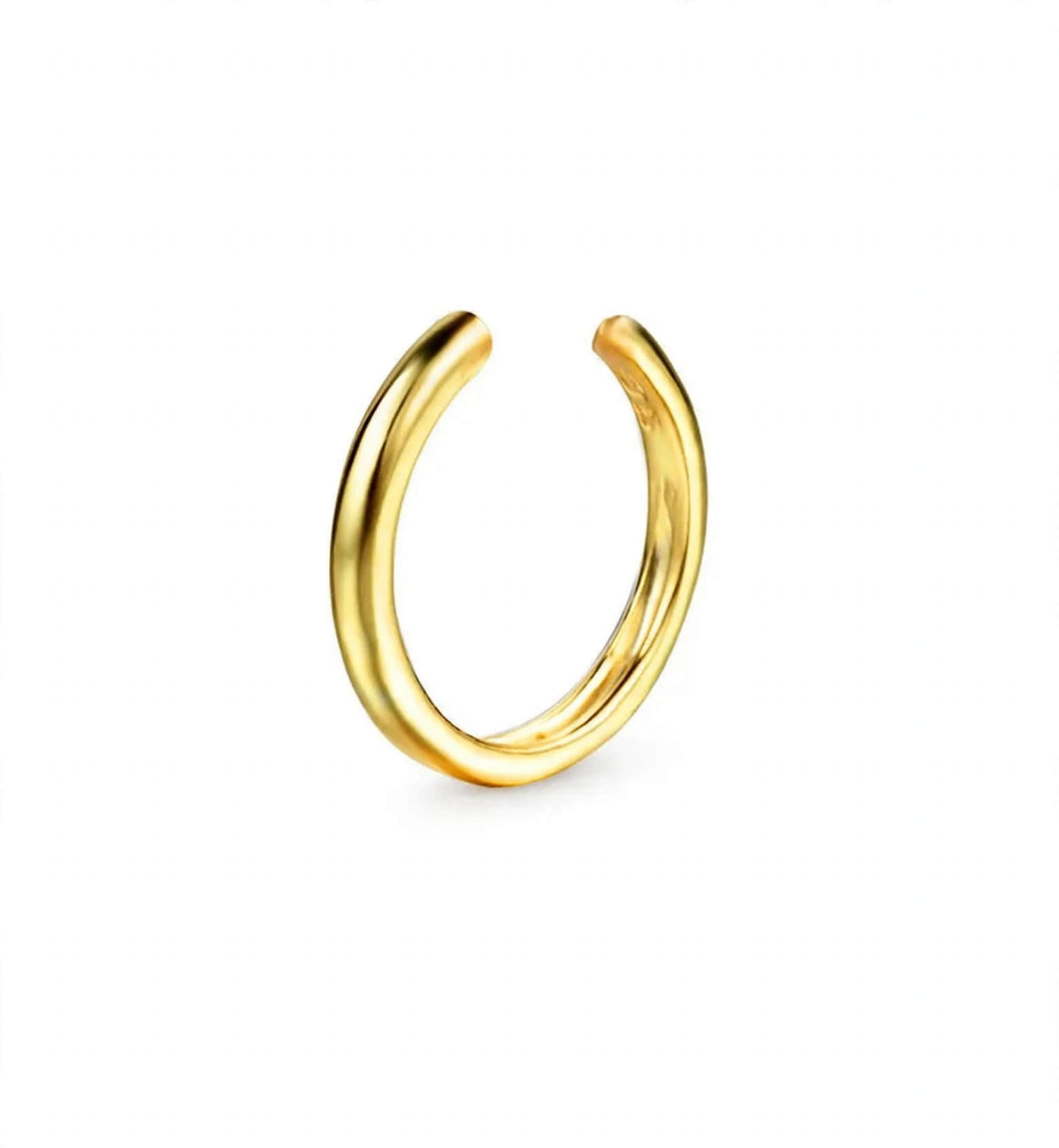 Gold-tone open hoop for non-pierced nose or ear wear on a white background