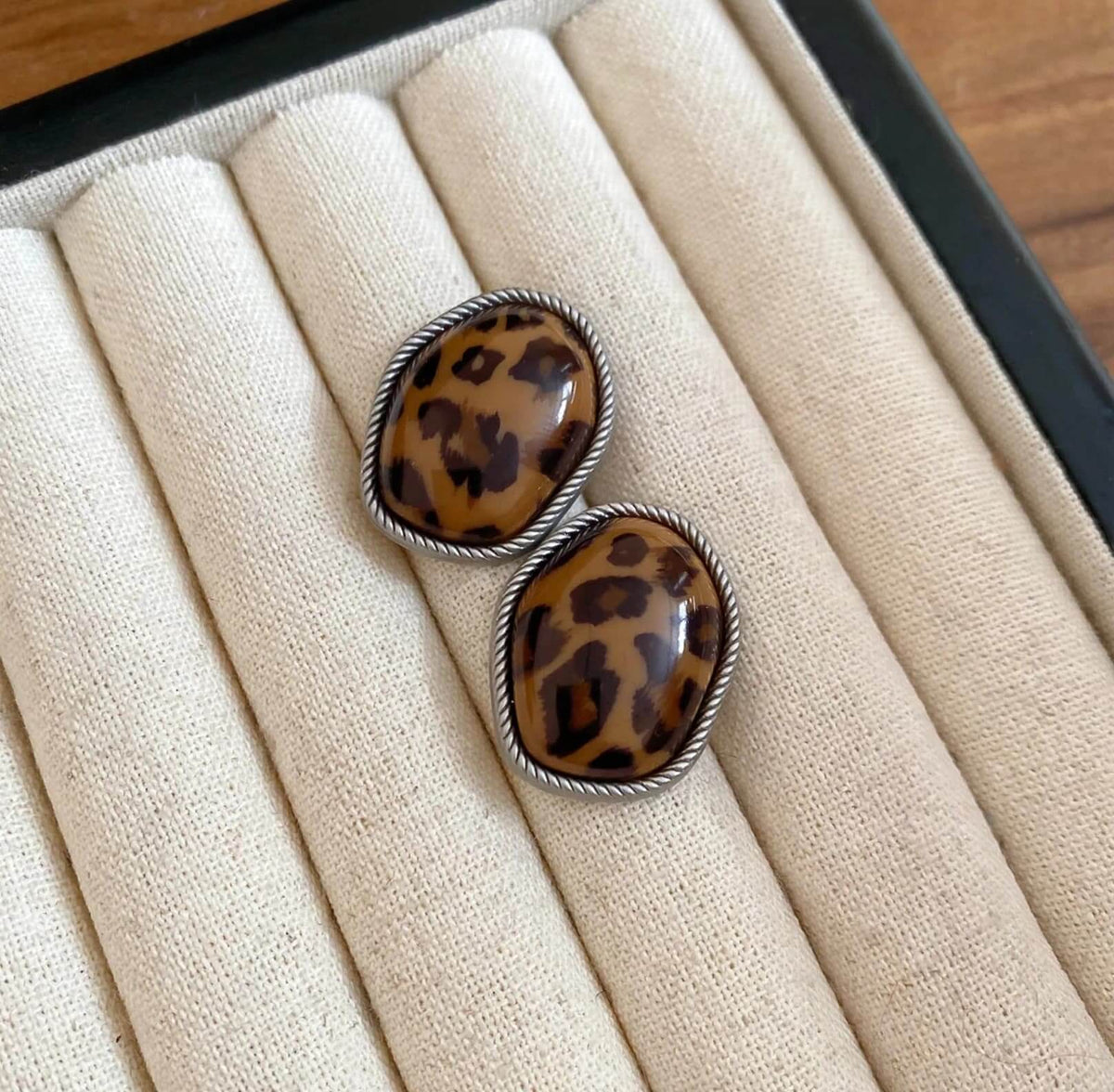 The Safari Pebble Studs - Leopard Print Irregular Oval Earrings