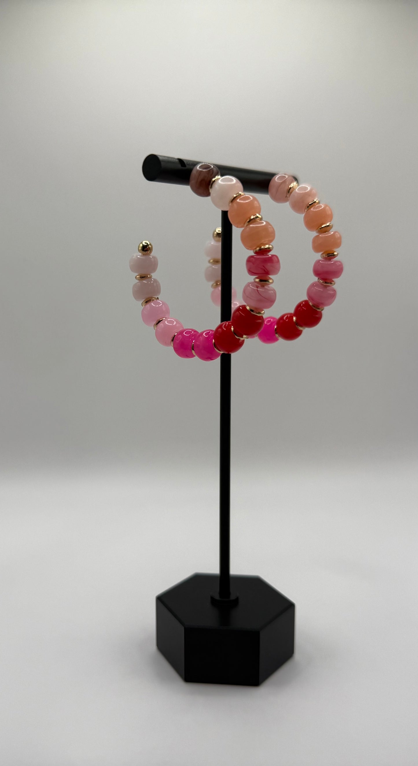 Pink Beaded Half-Hoop Earrings