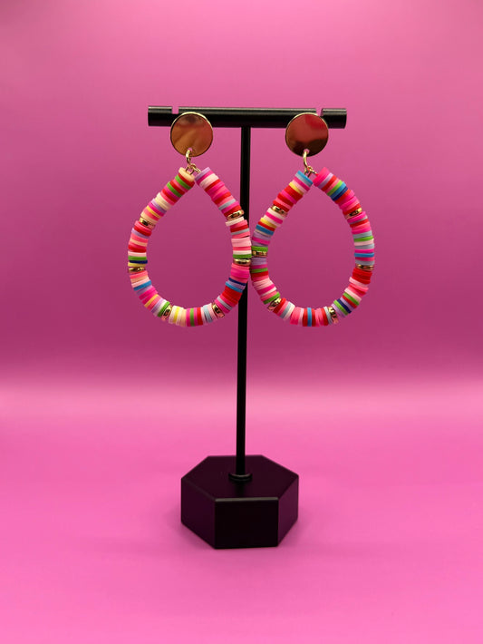 Rainbow Clay Bead Teardrop Earrings with Gold Studs