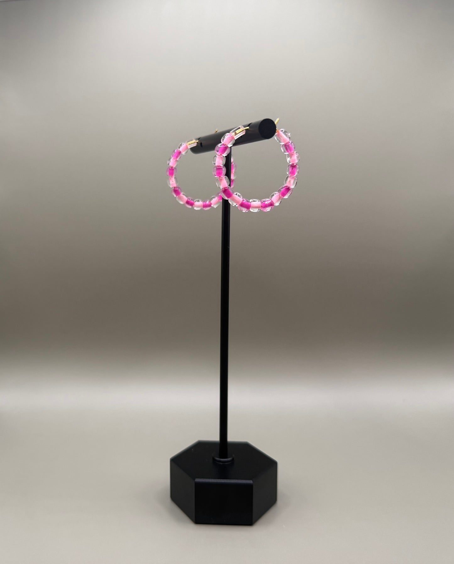 Pink Iridescent Seed Bead Hoop Earrings