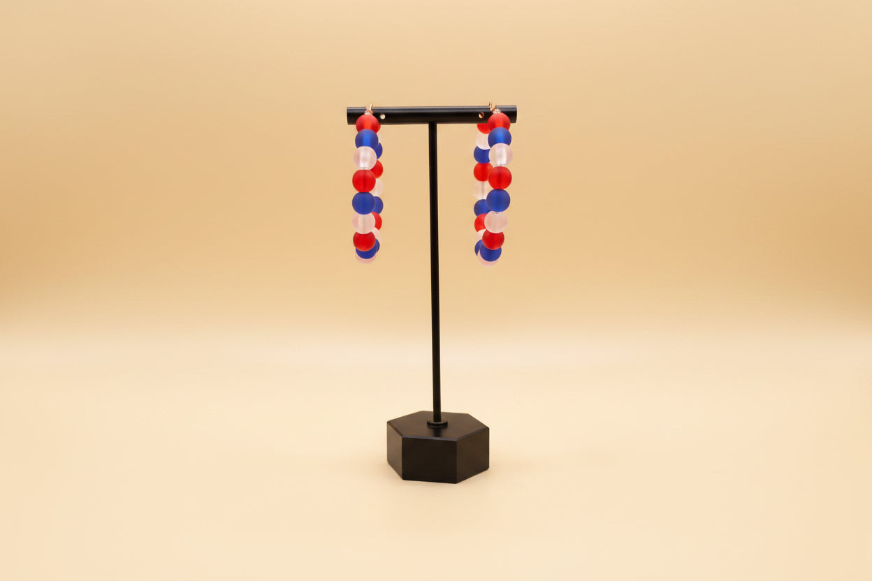 Red White & Blue Frosted Beaded Hoops