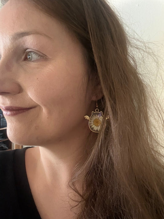 Halloween Daisy Bat Earrings modeled lifestyle shot