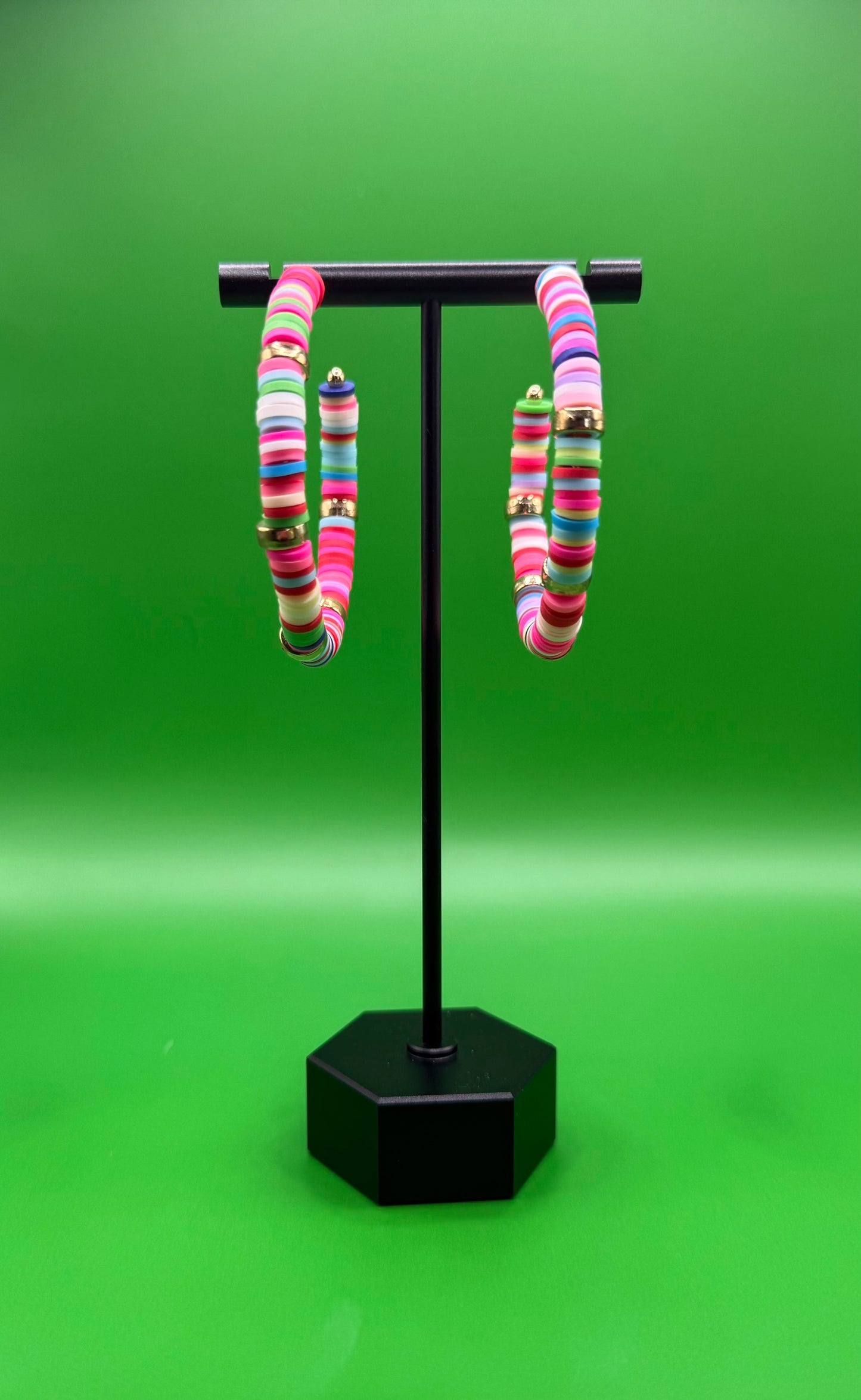 Rainbow Clay Flat Bead Hoops