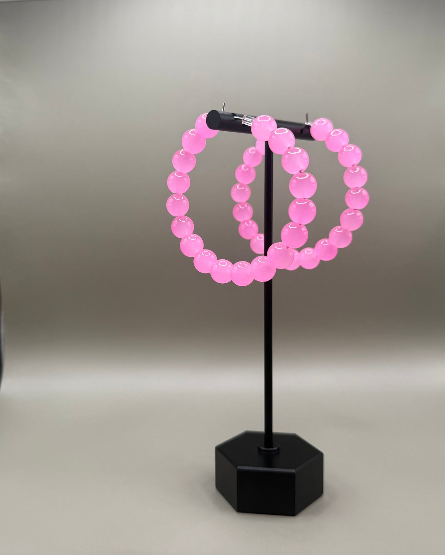 Light Pink Glass Bead Hoop Earrings