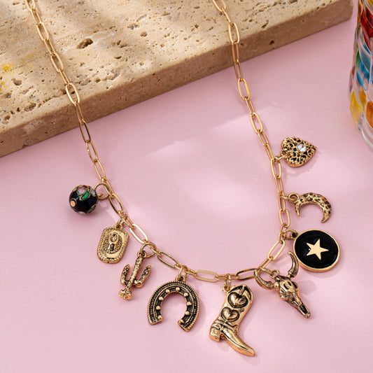 The Western Multi-Charm Paperclip Necklace