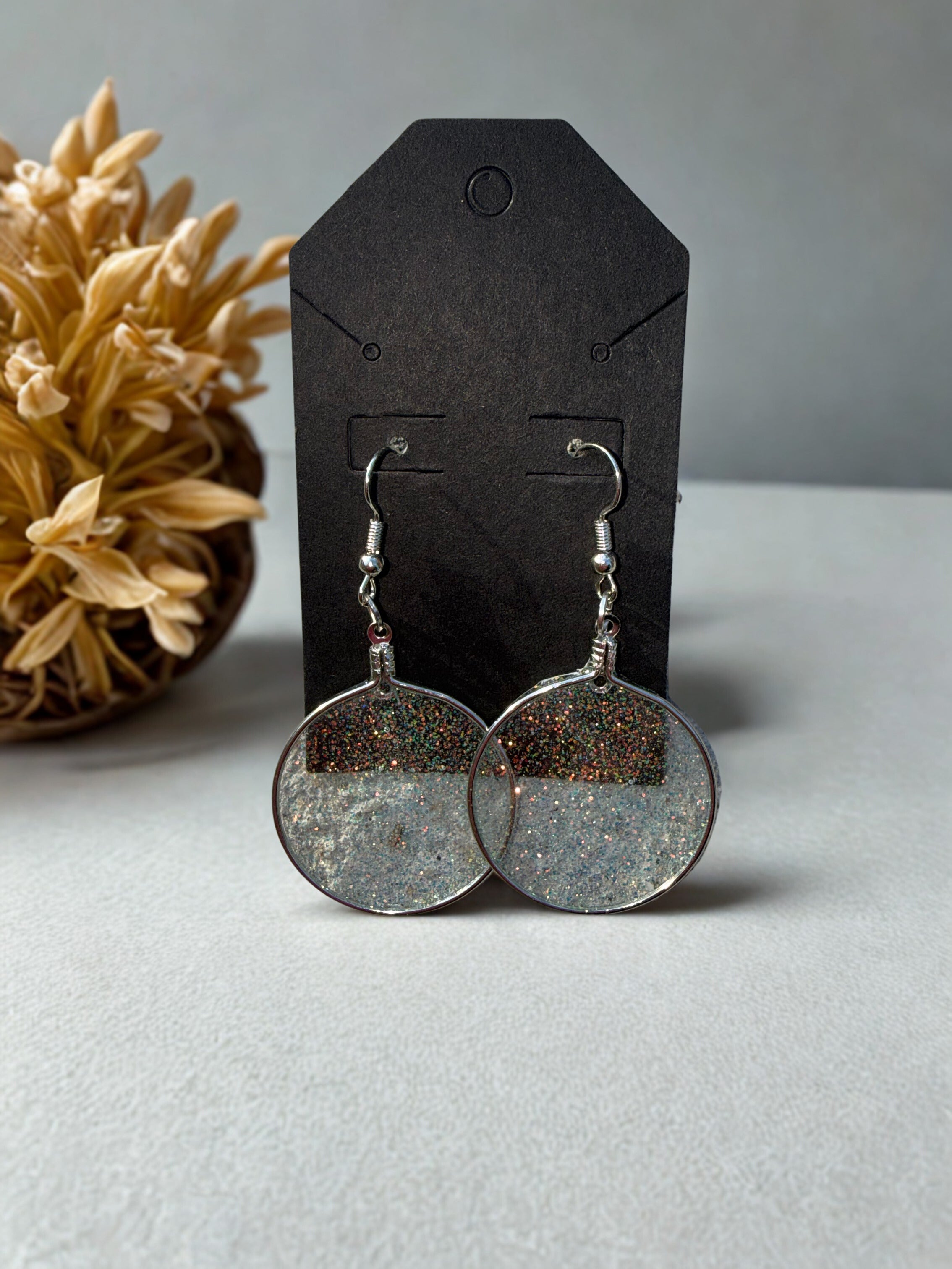 Silver Glitter Circle Earrings