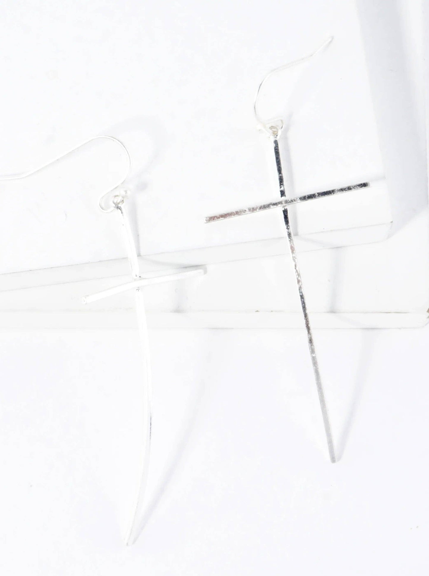 Worn Silver Cross Dangle Earrings