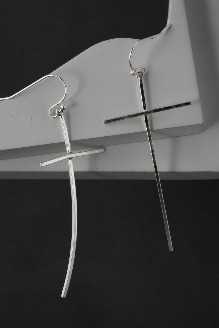 Worn Silver Cross Dangle Earrings