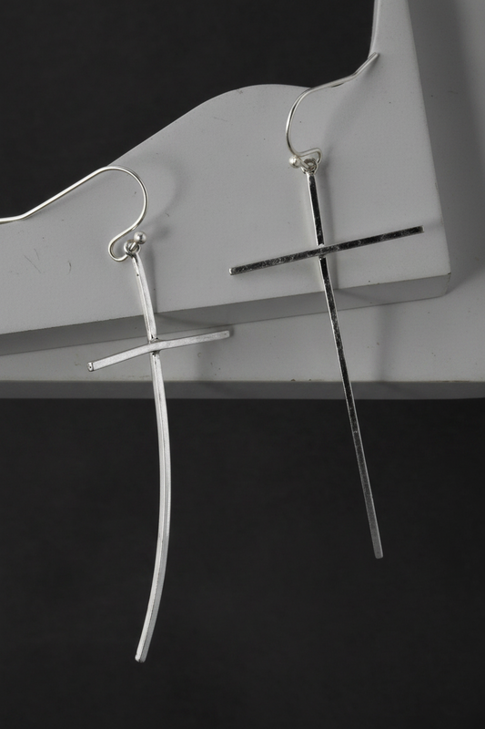 Worn Silver Cross Dangle Earrings