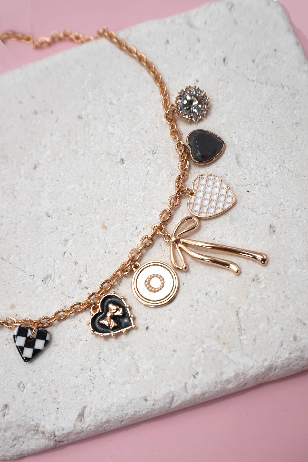 The Bow & Checker Charm Necklace