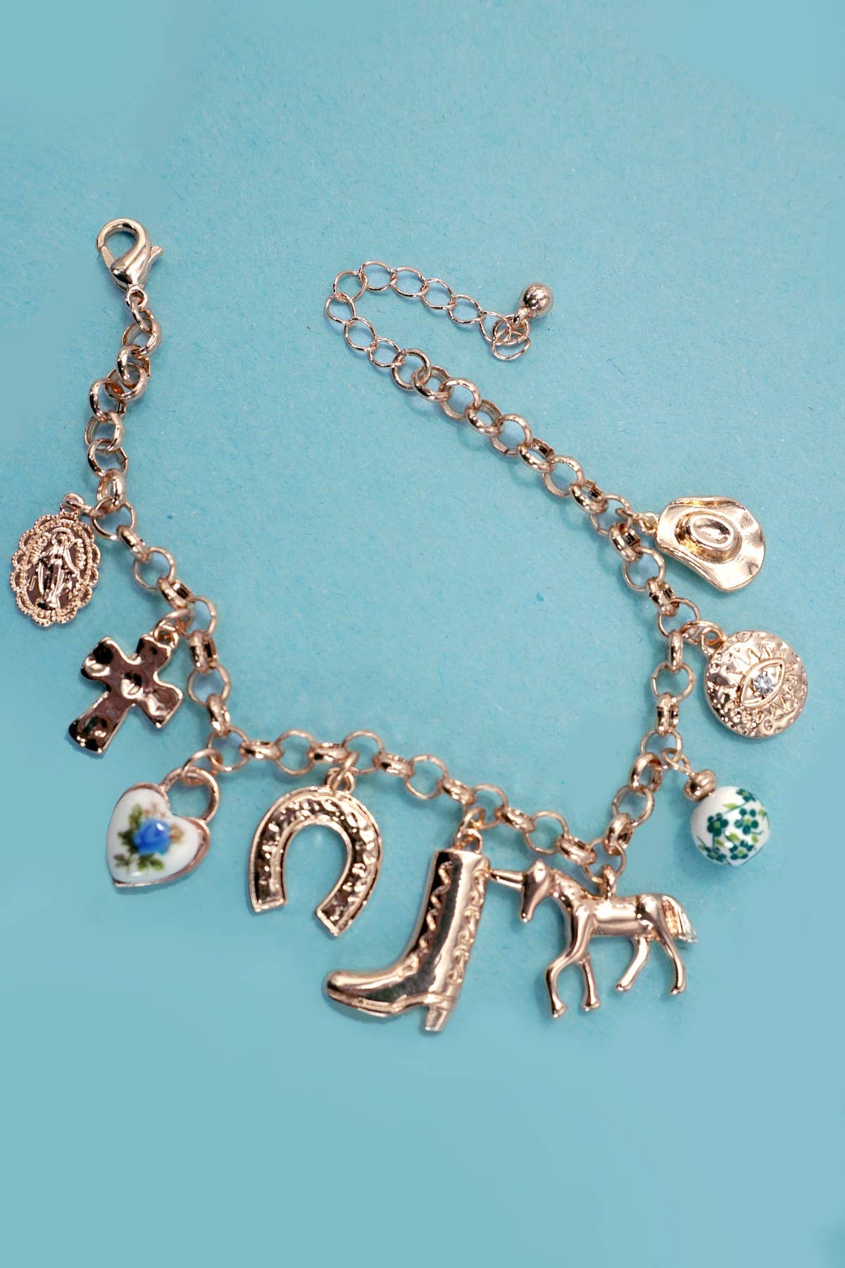 The Western Boot & Cross Porcelain Charm Bracelet