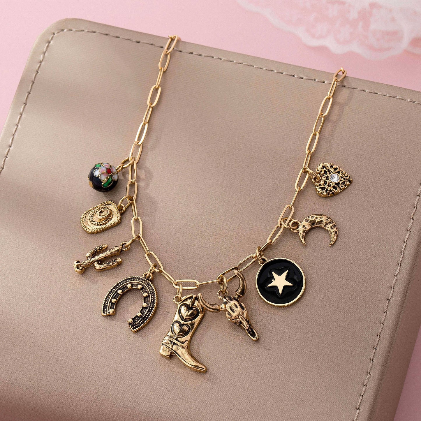 The Western Multi-Charm Paperclip Necklace