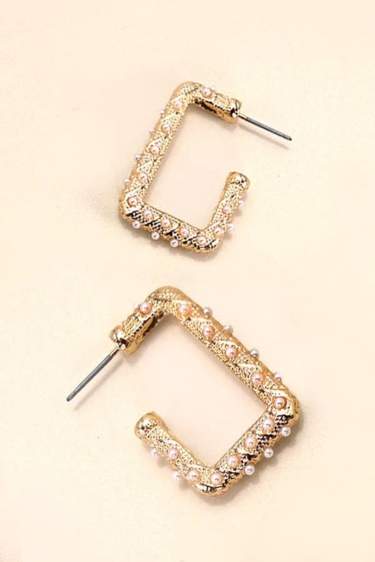 Pearl & Gold Rectangle Hoops