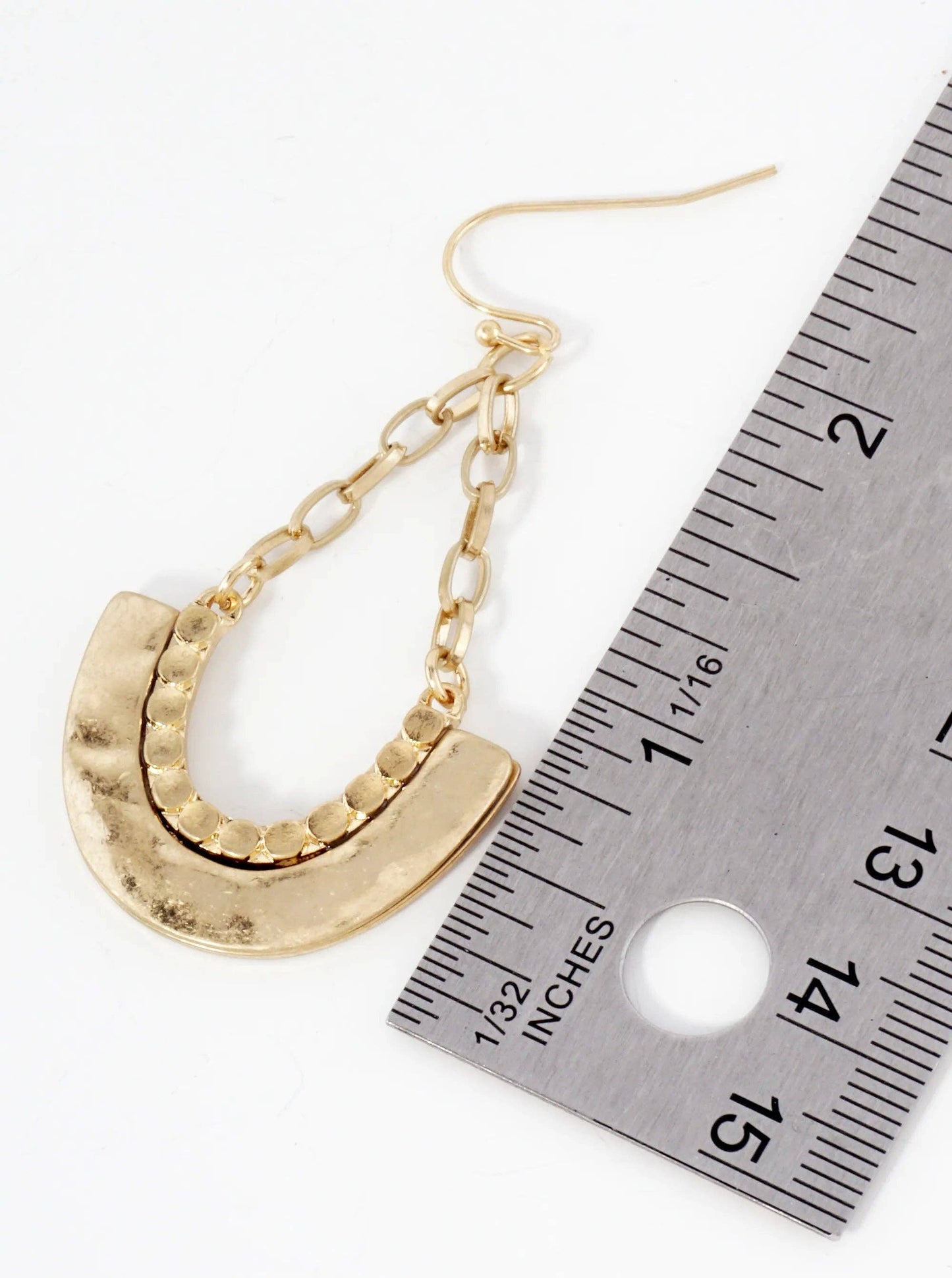 Worn Gold Hammered U-Shape Chain Drop Earrings