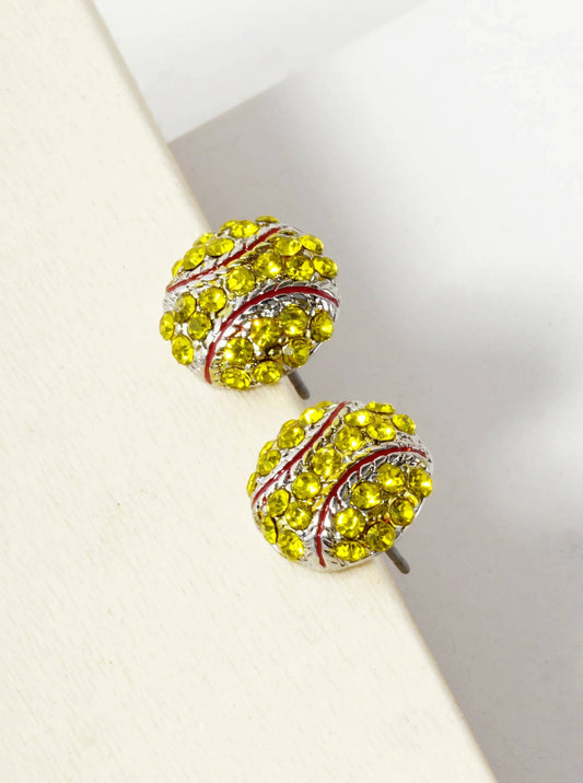 Crystal Pavé Softball Stud Earrings