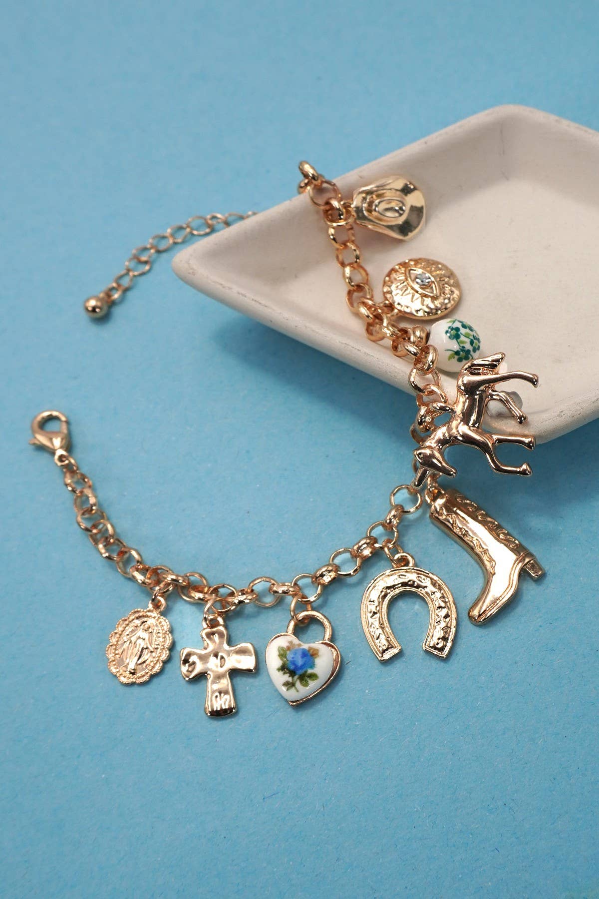 The Western Boot & Cross Porcelain Charm Bracelet