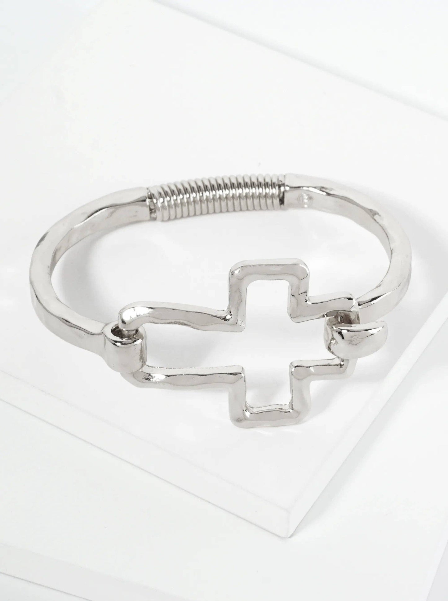 Hammered Metal Cross Hinged Bracelet