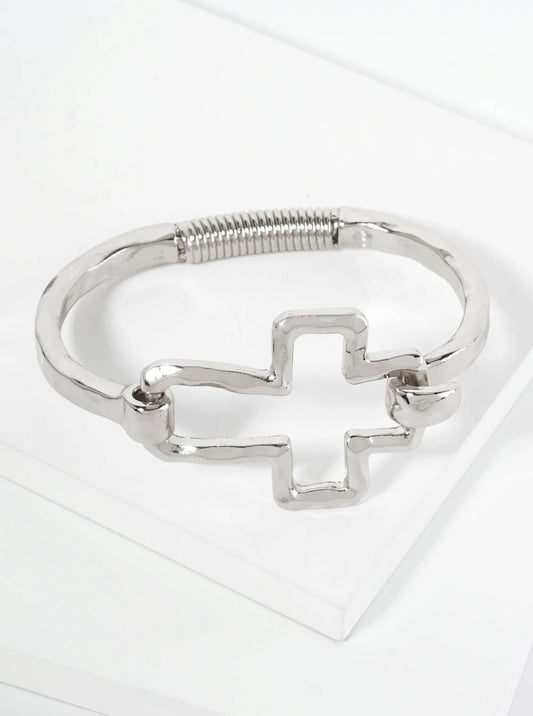 Hammered Metal Cross Hinged Bracelet
