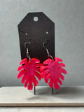 Hot Pink Monstera Leaf Dangle Earrings