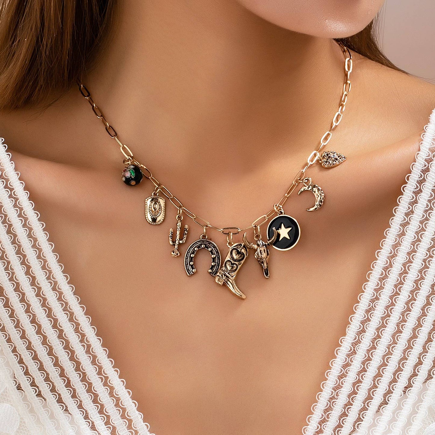 The Western Multi-Charm Paperclip Necklace