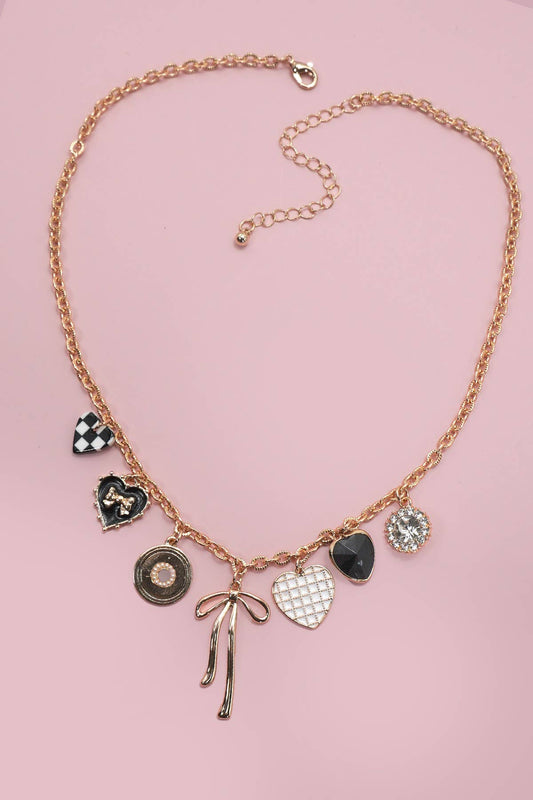 The Bow & Checker Charm Necklace