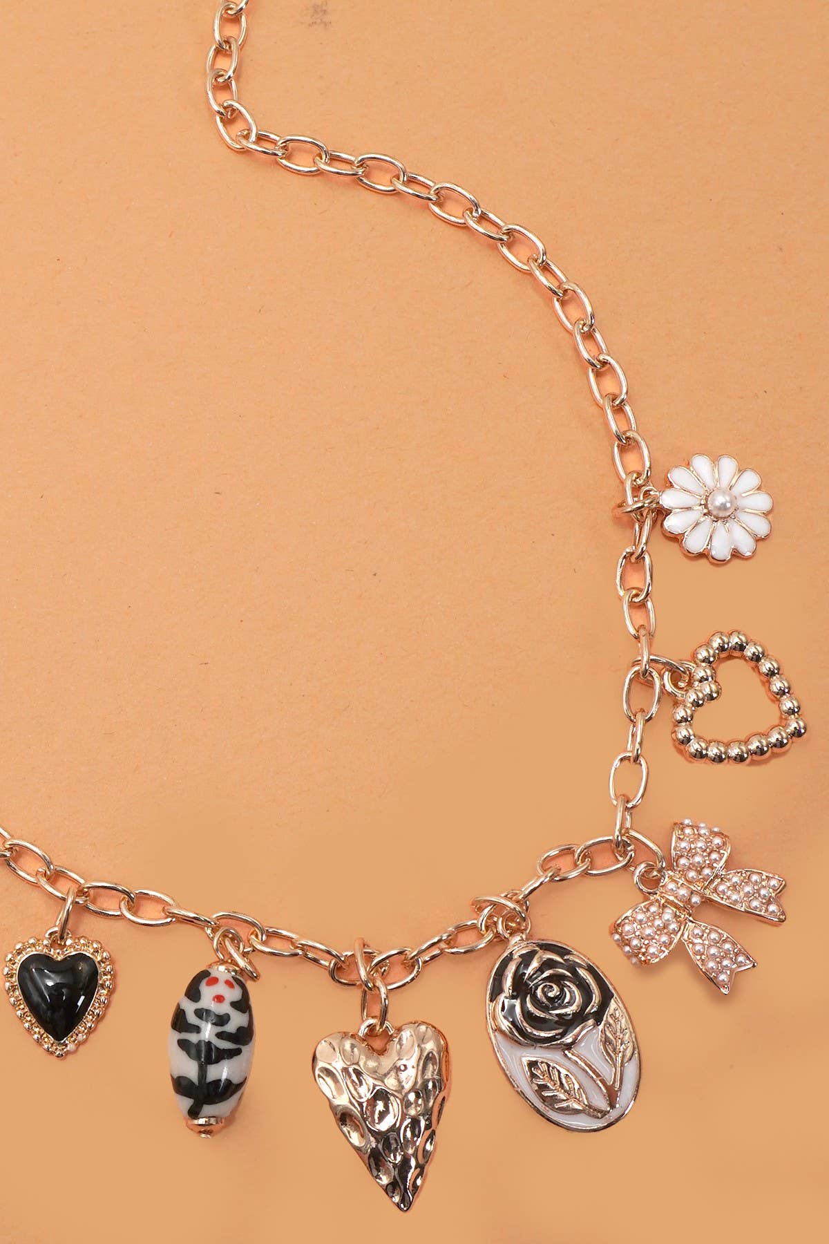 The Porcelain Floral Heart & Bow Charm Necklace