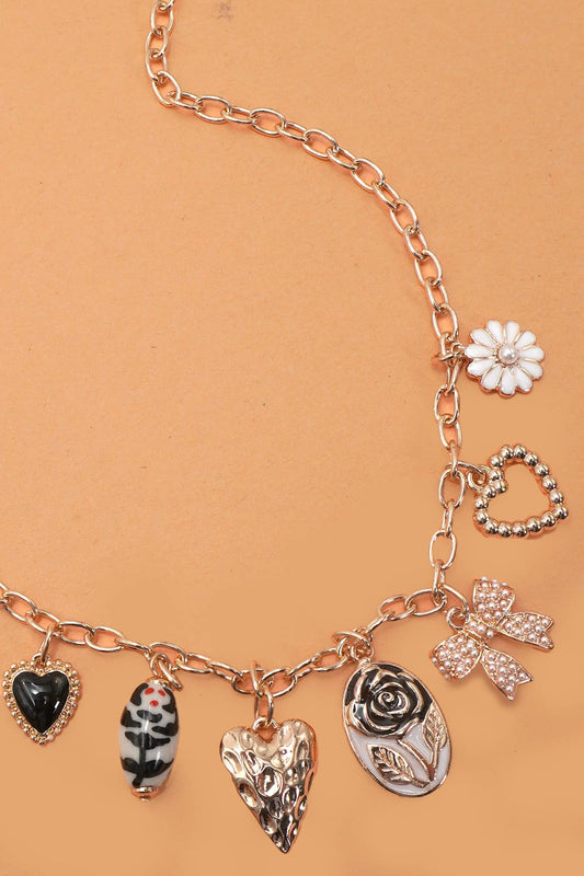 The Porcelain Floral Heart & Bow Charm Necklace
