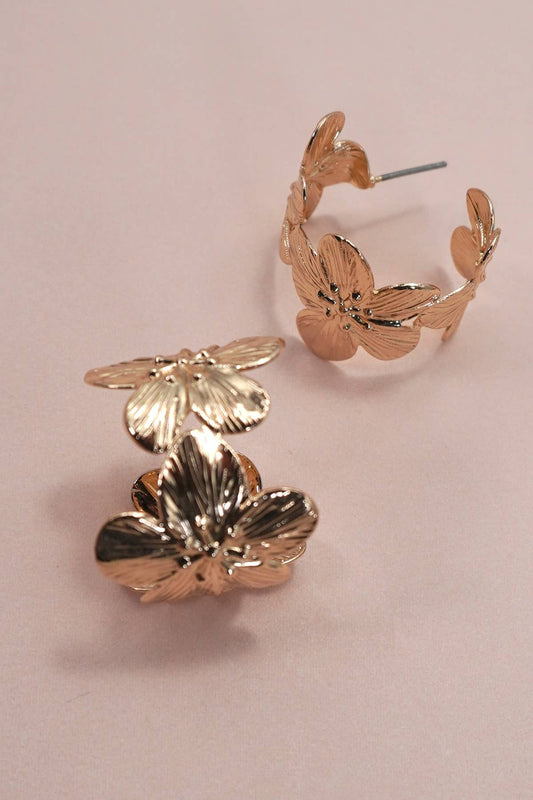 Gold Floral Hoop Earrings