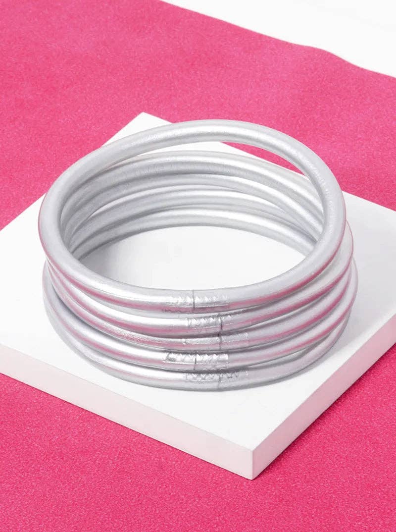 Jelly Tube Stackable Bangle Bracelet Set – Silver