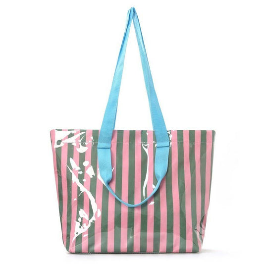 Large Striped Vinyl Tote Bag