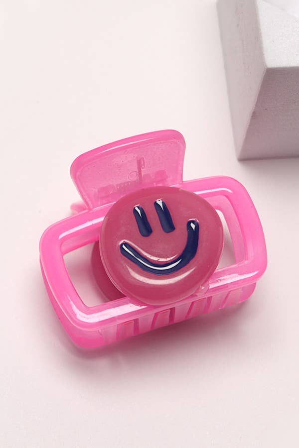 Smiley Face Hair Claw Clips – Pink & Blue