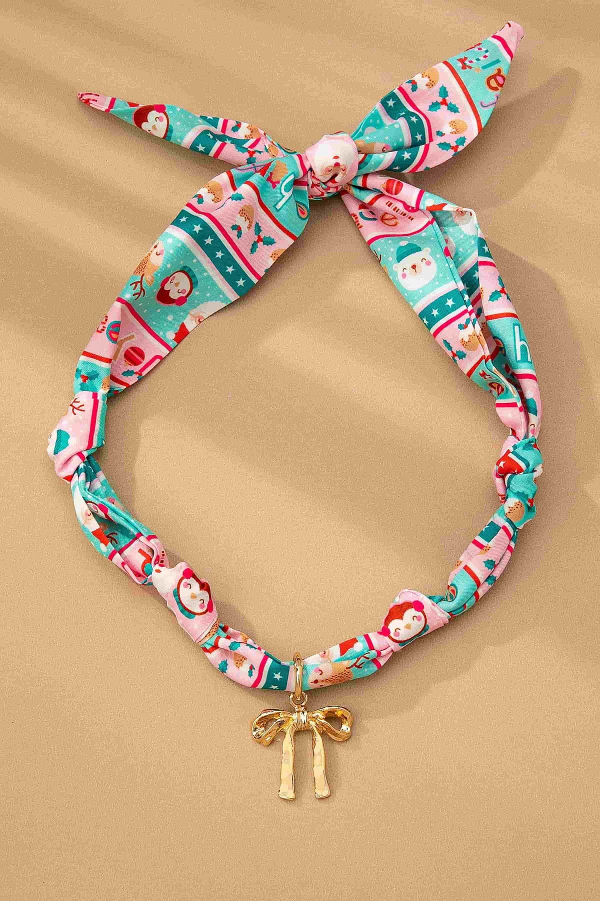 Christmas Scarf Necklace with Bow Charm