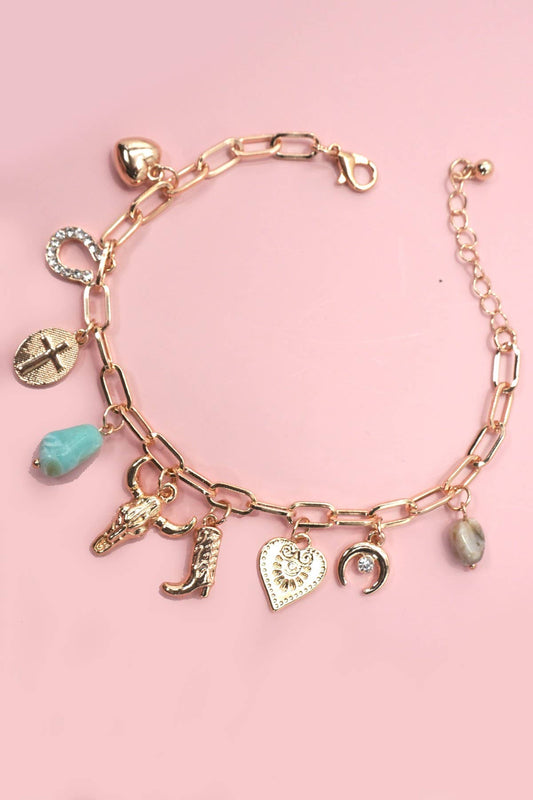The Western Boot, Bullhead & Stone Charm Bracelet